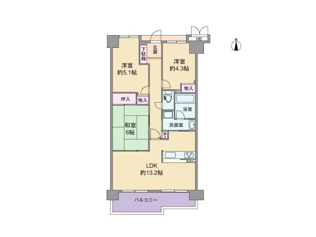 Floor plan. 3LDK, Price 19,800,000 yen, Occupied area 63.36 sq m , Balcony area 9.64 sq m