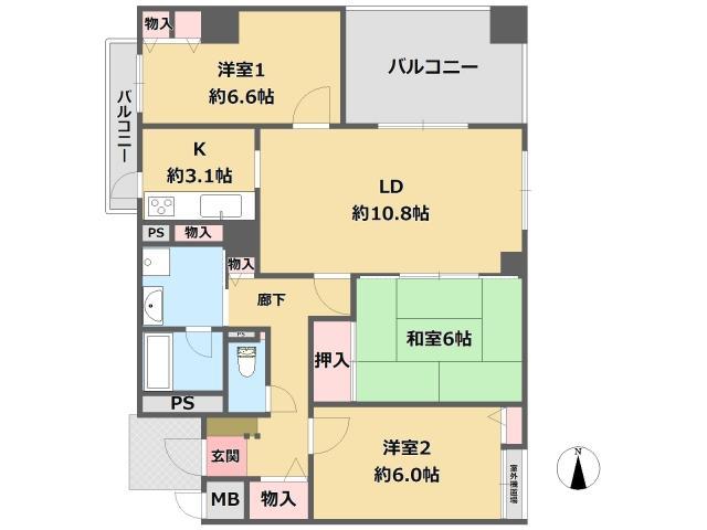 Floor plan. 3LDK, Price 15.8 million yen, Occupied area 75.42 sq m , Sunny per balcony area 9.36 sq m square room
