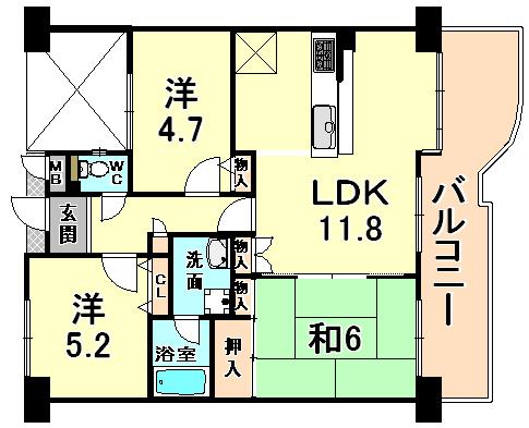 Floor plan. 3LDK, Price 11.8 million yen, Occupied area 62.59 sq m , Balcony area 15.08 sq m