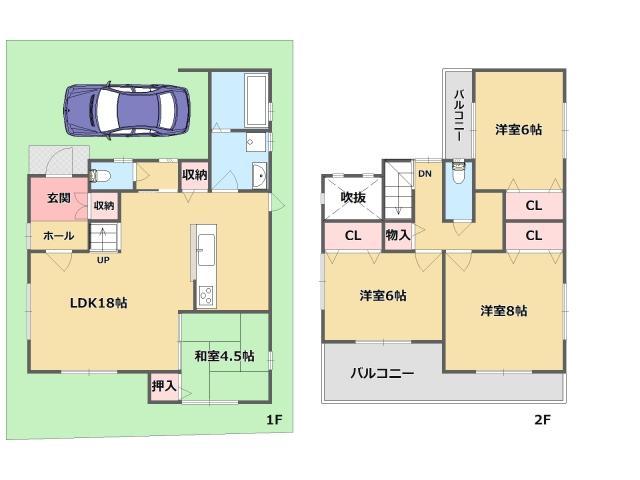 Compartment figure. Land price 14,450,000 yen, Land area 94.29 sq m popular counter kitchen type