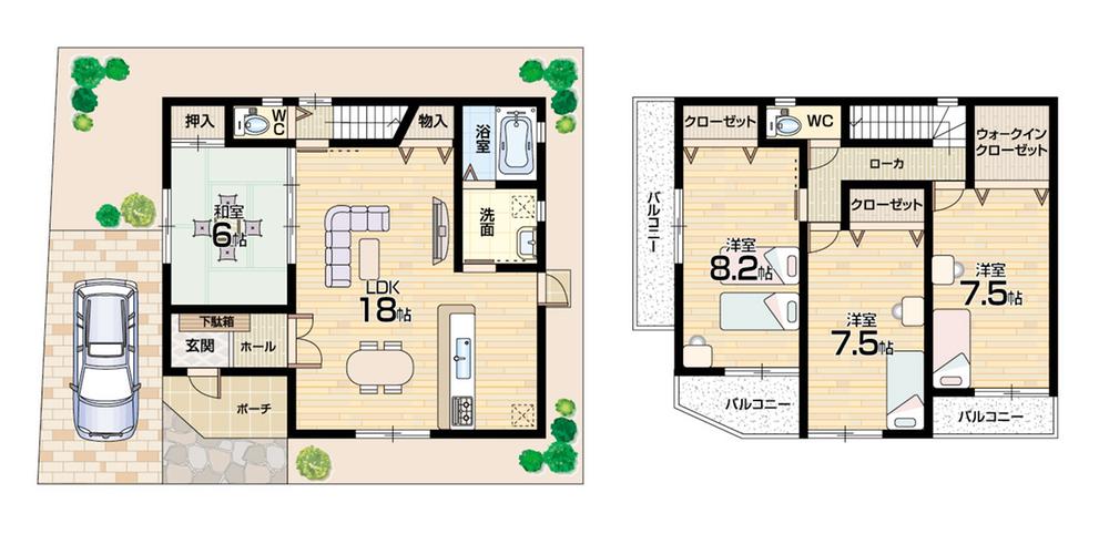 Floor plan. (B No. land), Price 33,900,000 yen, 4LDK, Land area 92.74 sq m , Building area 106.91 sq m