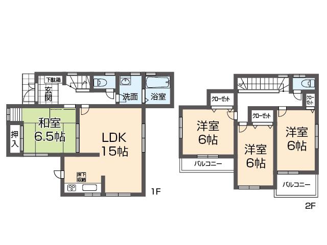 Floor plan. Price 21,800,000 yen, 4LDK, Land area 123.34 sq m , Building area 95.58 sq m