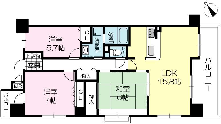 Floor plan. 3LDK, Price 13.7 million yen, Occupied area 74.11 sq m , Balcony area 13.96 sq m