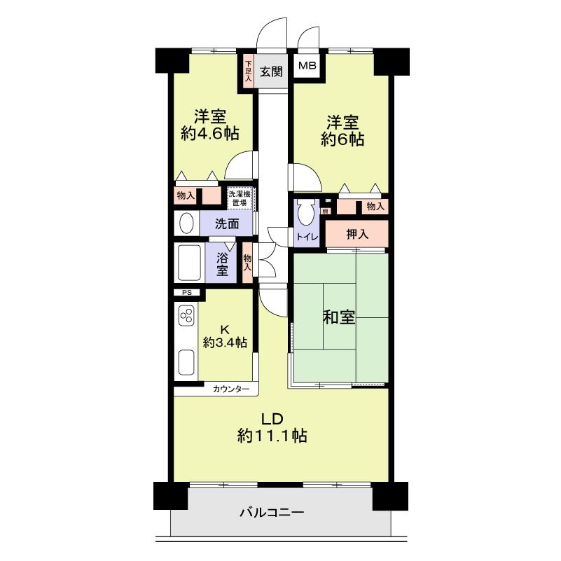 Floor plan. 3LDK, Price 5.5 million yen, Occupied area 67.86 sq m , Balcony area 8.7 sq m