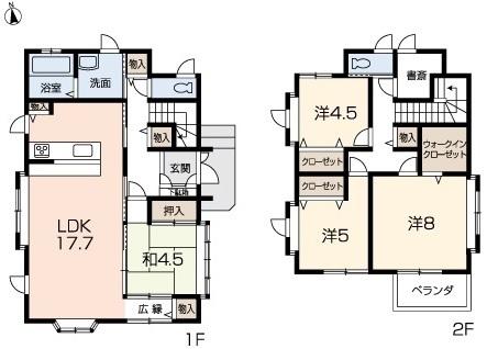 Floor plan. 24,800,000 yen, 4LDK+S, Land area 221.76 sq m , Building area 113.97 sq m