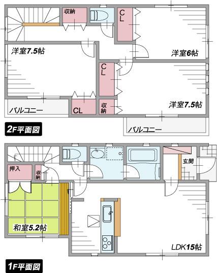 Floor plan. (Building 2), Price 22,800,000 yen, 4LDK, Land area 189.94 sq m , Building area 99.62 sq m