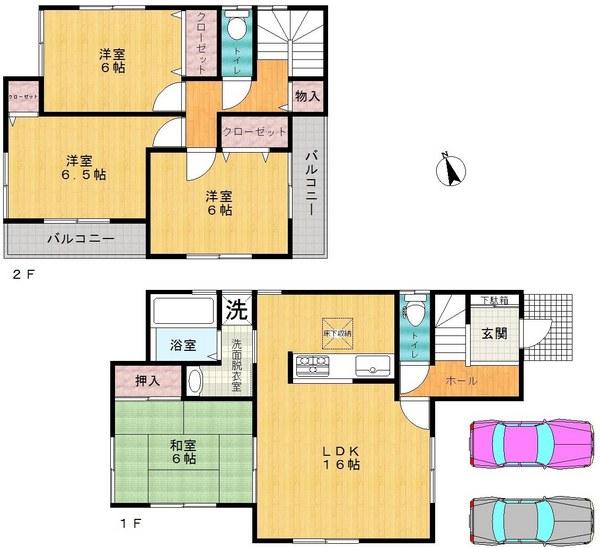 Floor plan. 20.8 million yen, 4LDK, Land area 123.03 sq m , Building area 95.17 sq m car park two parallel