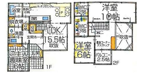 Building plan example (floor plan). Building plan example building price 18,680,000 yen, Building area 106.82 sq m