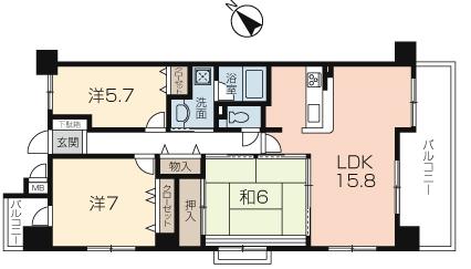 Floor plan. 3LDK, Price 13.7 million yen, Footprint 76.9 sq m , Balcony area 13.96 sq m