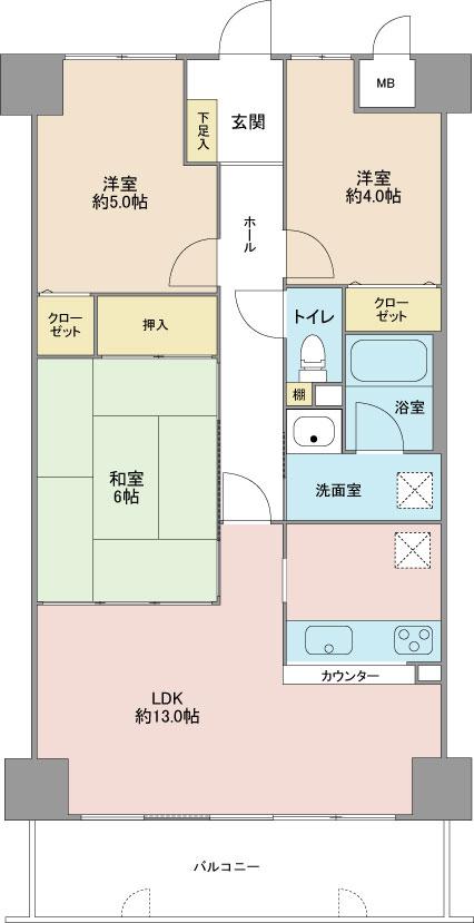 Floor plan. 3LDK, Price 6.8 million yen, Footprint 66 sq m , Balcony area 9 sq m Floor