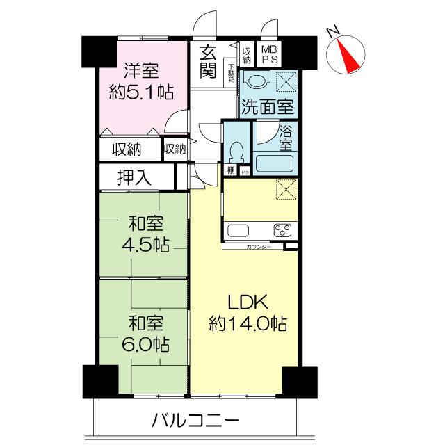 Floor plan. 3LDK, Price 8.2 million yen, Footprint 66 sq m , Balcony area 9 sq m