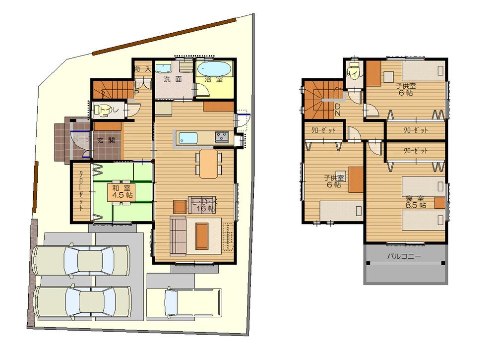 Building plan example (floor plan). Building plan example (A No. land) Building price 16.5 million yen, Building area 99.63 sq m