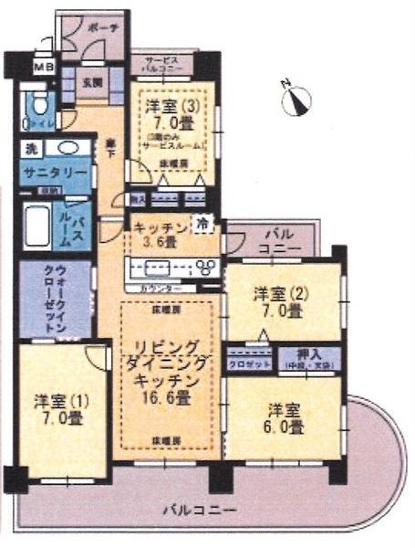 Floor plan. 4LDK, Price 27.5 million yen, Occupied area 95.38 sq m , Balcony area 28.93 sq m