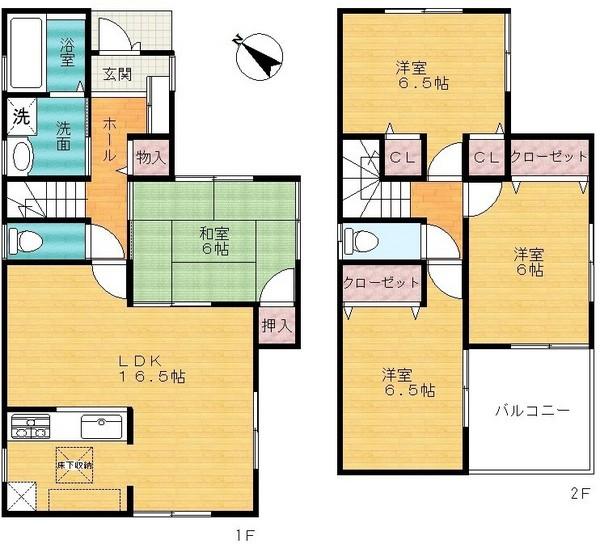 Floor plan. 22,800,000 yen, 4LDK, Land area 135.29 sq m , Building area 98 sq m