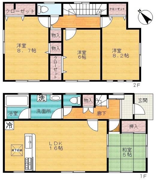 Floor plan. 21,800,000 yen, 4LDK, Land area 108.37 sq m , Building area 102.87 sq m