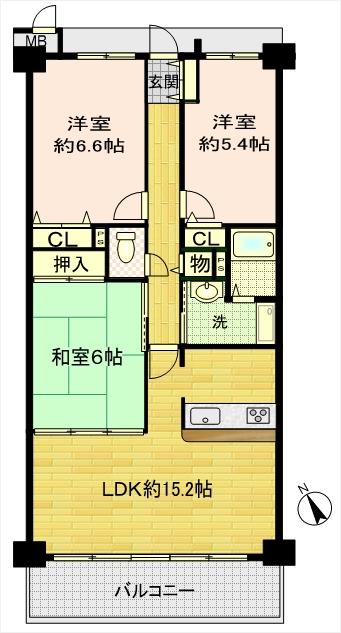 Floor plan. 3LDK, Price 14.7 million yen, Footprint 72 sq m , Balcony area 8 sq m