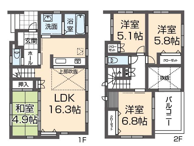 Floor plan. (No. 3 locations), Price 23,300,000 yen, 4LDK, Land area 120.41 sq m , Building area 93.17 sq m