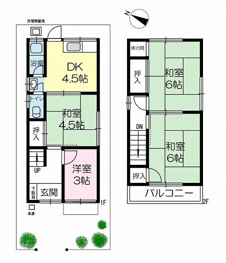 Floor plan. 3.8 million yen, 3DK + S (storeroom), Land area 67.26 sq m , Building area 56.3 sq m