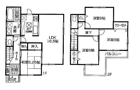 Floor plan. 23,300,000 yen, 4LDK, Land area 137.95 sq m , Building area 93.55 sq m 4LDK