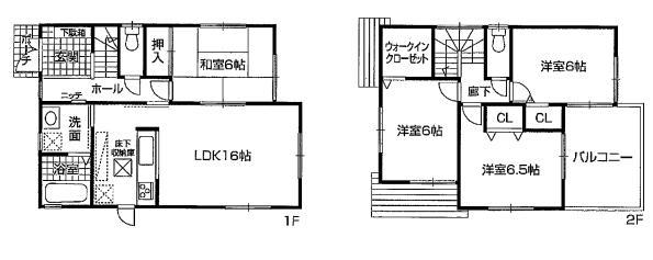 Floor plan. 22,200,000 yen, 4LDK + S (storeroom), Land area 143.22 sq m , Building area 96.39 sq m 4LDK