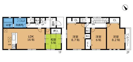 Floor plan. 21,800,000 yen, 4LDK, Land area 108.37 sq m , Building area 102.87 sq m