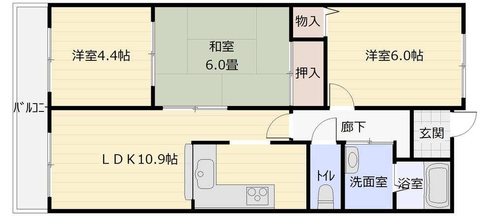 Floor plan. 3LDK, Price 8.8 million yen, Occupied area 55.41 sq m , Balcony area 9.18 sq m
