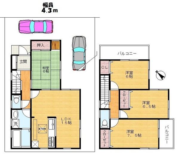 Floor plan. 18,800,000 yen, 4LDK, Land area 110.49 sq m , Building area 95.58 sq m