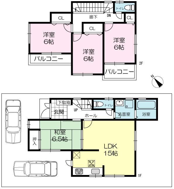 Floor plan. 21,800,000 yen, 4LDK, Land area 123.34 sq m , Building area 95.58 sq m 2 cars parking Allowed