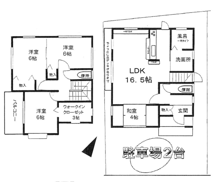 Floor plan. 22,800,000 yen, 4LDK + S (storeroom), Land area 132.25 sq m , Building area 96.05 sq m   ◆ Facing south, Parking two possible