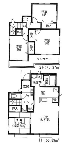 Floor plan. (Building 2), Price 22,800,000 yen, 4LDK, Land area 127.47 sq m , Building area 102.26 sq m