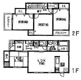 Floor plan. 22,800,000 yen, 4LDK, Land area 126.77 sq m , Building area 94.93 sq m 4LDK