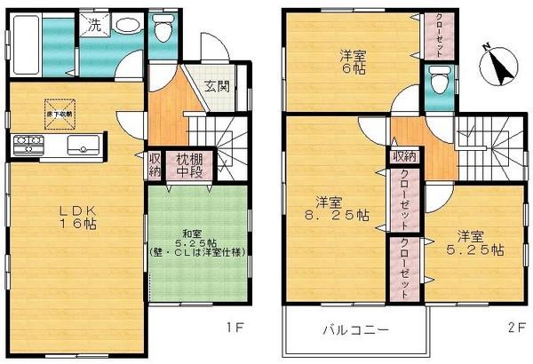 Floor plan. 24,800,000 yen, 4LDK, Land area 169.43 sq m , Building area 96.05 sq m
