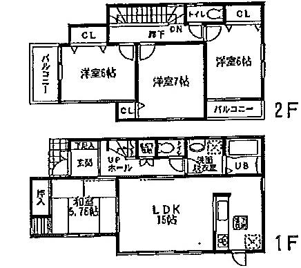 Floor plan. (Building 2), Price 22,800,000 yen, 4LDK, Land area 126.77 sq m , Building area 94.93 sq m