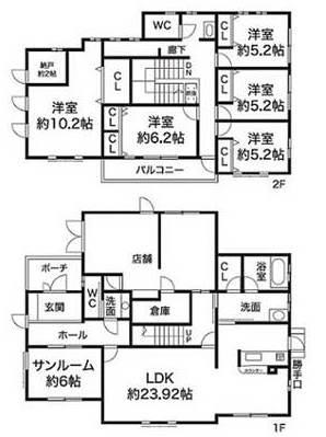 Floor plan. 58 million yen, 6LDK + S (storeroom), Land area 495.93 sq m , Building area 199.61 sq m