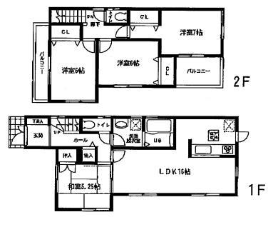 Floor plan. 21,800,000 yen, 4LDK, Land area 128.74 sq m , Building area 94.77 sq m 4LDK