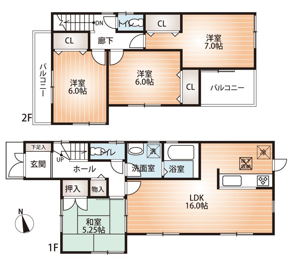 Floor plan. (No. 1 point), Price 21,800,000 yen, 4LDK, Land area 128.74 sq m , Building area 94.77 sq m