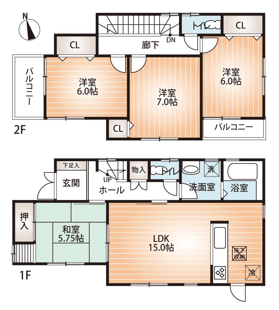 Floor plan. (No. 2 locations), Price 22,800,000 yen, 4LDK, Land area 126.77 sq m , Building area 94.93 sq m
