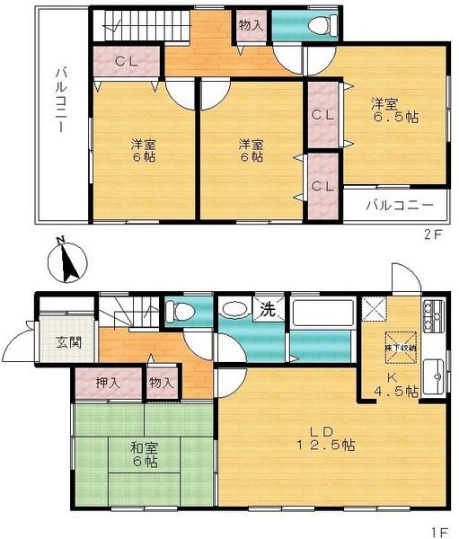Floor plan. 22,800,000 yen, 4LDK, Land area 124.8 sq m , Building area 98.82 sq m