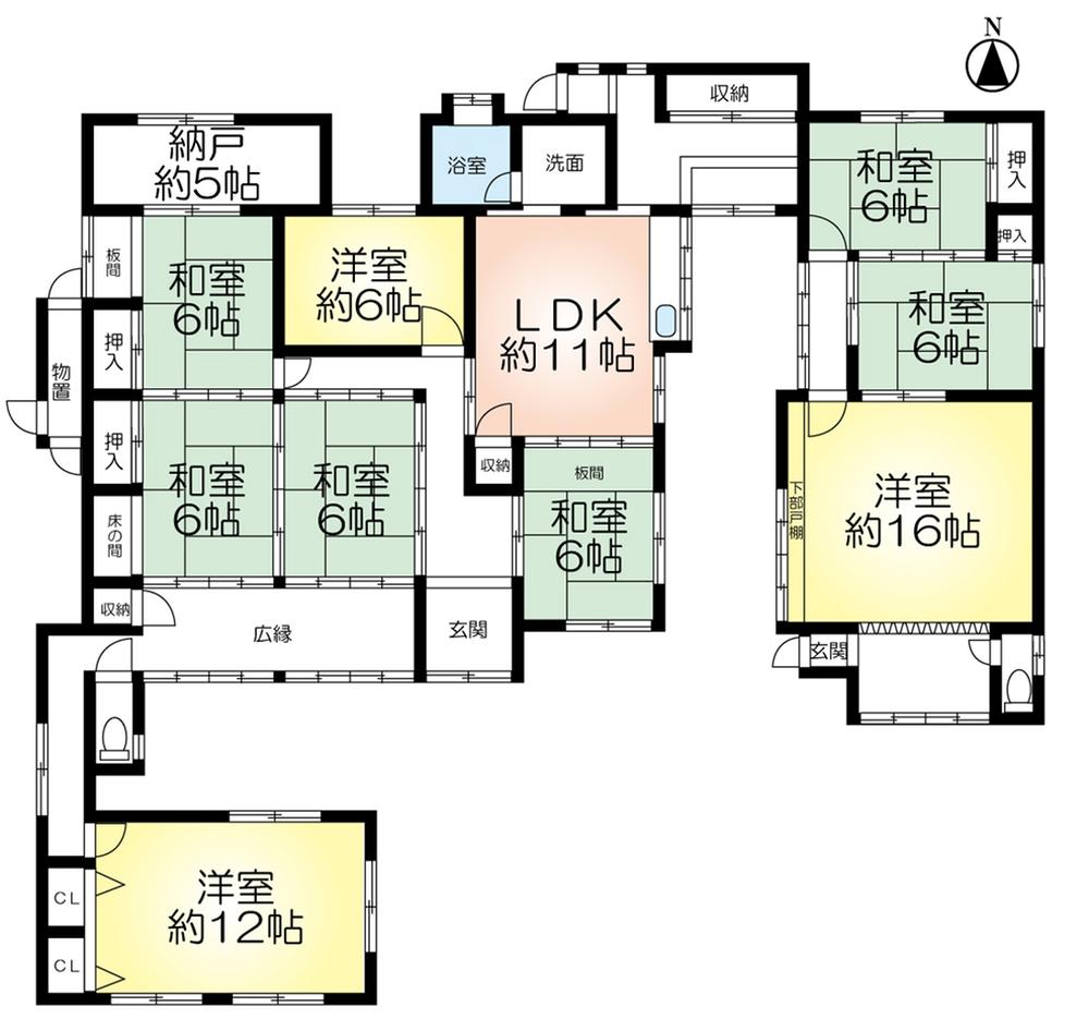 Floor plan. 16.8 million yen, 9LDK + S (storeroom), Land area 484.74 sq m , Building area 198.57 sq m (1974 April 120.54 sq m  ・ 1981 March 50.87 sq m  ・ 1993 May 1994 27.16 sq m)