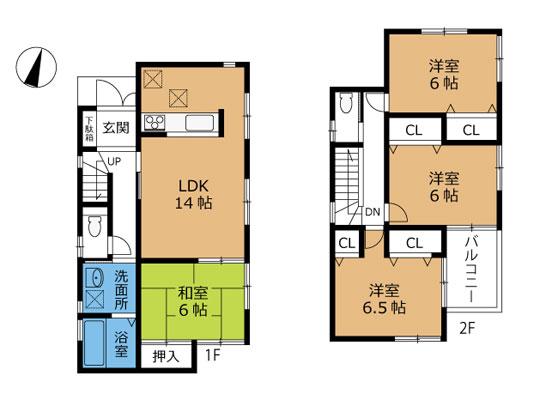 Floor plan. 21,800,000 yen, 4LDK, Land area 113.58 sq m , Building area 93.15 sq m