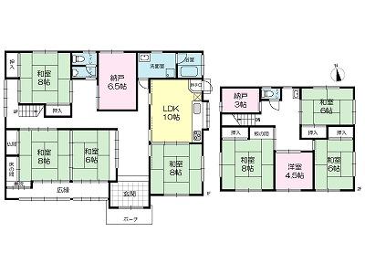Floor plan. 35,800,000 yen, 8LDK + 2S (storeroom), Land area 554 sq m , Building area 242.38 sq m