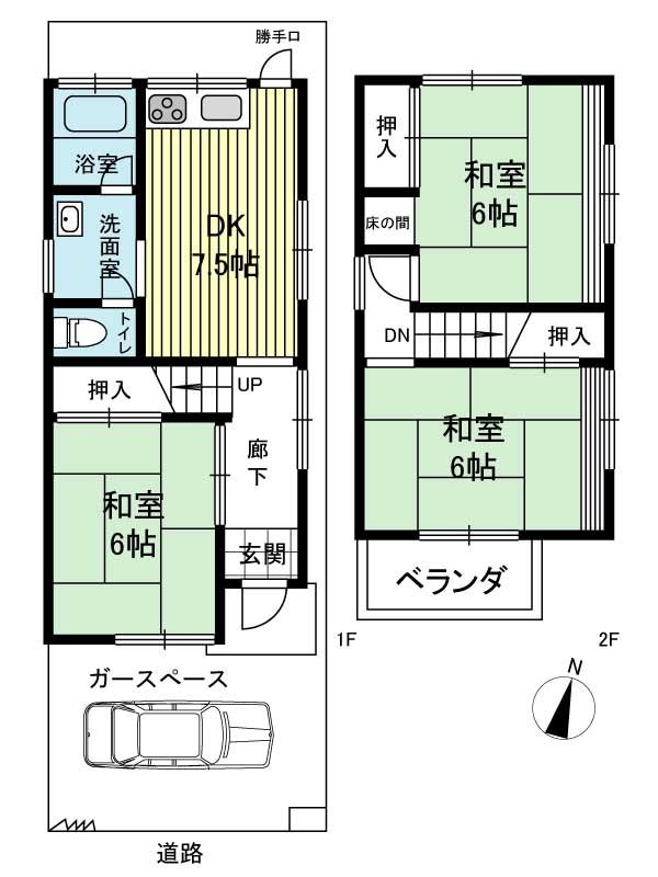 Floor plan. 6.8 million yen, 3DK, Land area 66.01 sq m , Building area 58.01 sq m 2 storey, 3DK