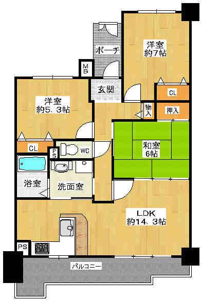 Floor plan. 3LDK, Price 16,900,000 yen, Footprint 72 sq m , Balcony area 14.79 sq m