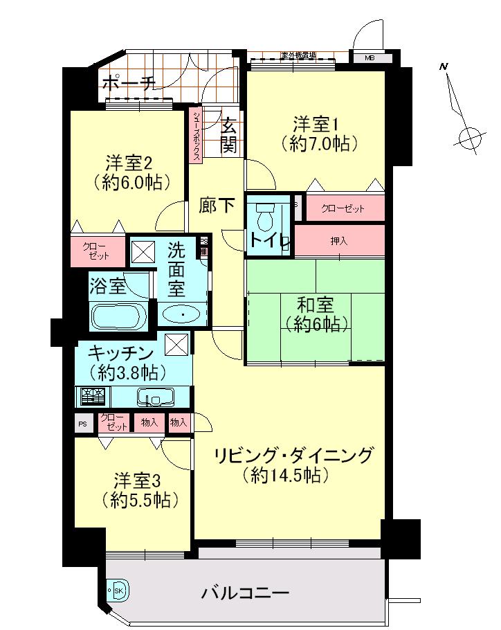 Floor plan. 4LDK, Price 17.8 million yen, Occupied area 94.23 sq m , Spacious 4LDK of balcony area 12.81 sq m 28.5 pyeong