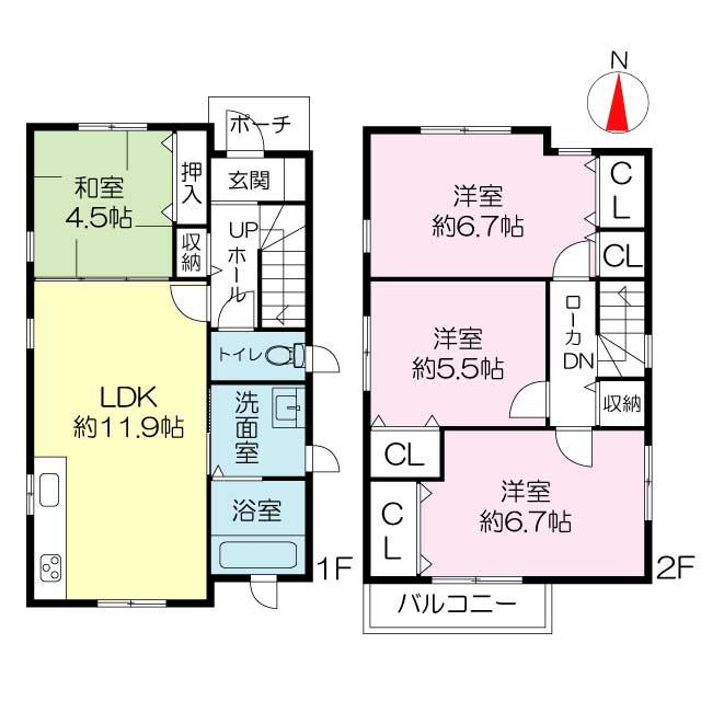 Floor plan. 27.6 million yen, 4LDK, Land area 70.24 sq m , Building area 82.24 sq m