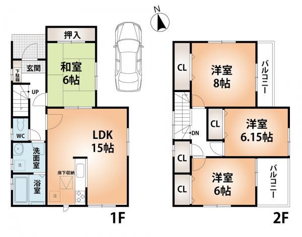 Floor plan. 18,800,000 yen, 4LDK, Land area 110.69 sq m , Building area 98.54 sq m Floor Plan (1F ・ There toilet to 2F)