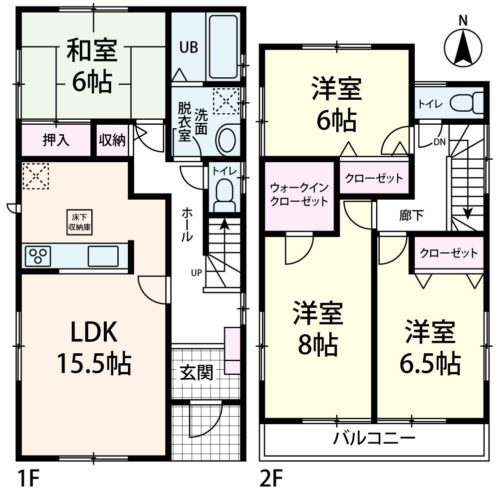 Floor plan. (Building 2), Price 21,800,000 yen, 4LDK, Land area 111.11 sq m , Building area 105.15 sq m