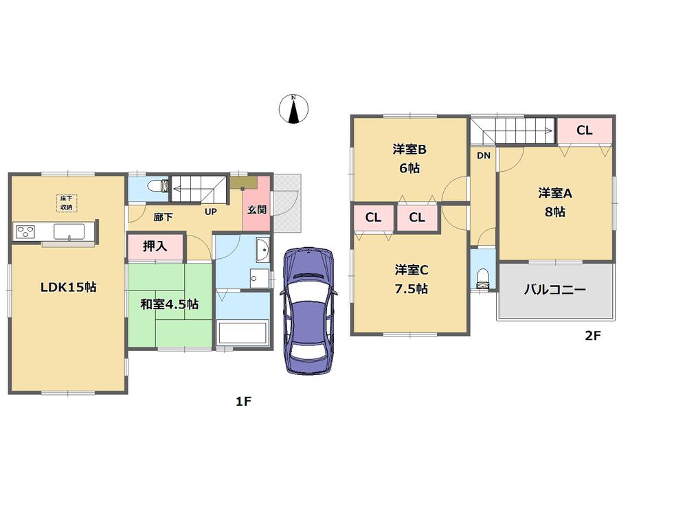 Floor plan. 35,800,000 yen, 4LDK, Land area 99.68 sq m , The building area is 96.05 sq m popular counter kitchen plan