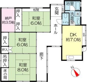 Floor plan. 9.8 million yen, 3DK + S (storeroom), Land area 203.42 sq m , Building area 93.14 sq m