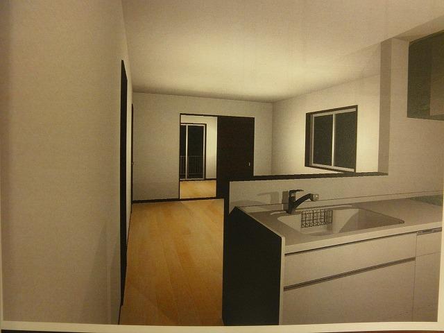 Kitchen. Rendering living dining